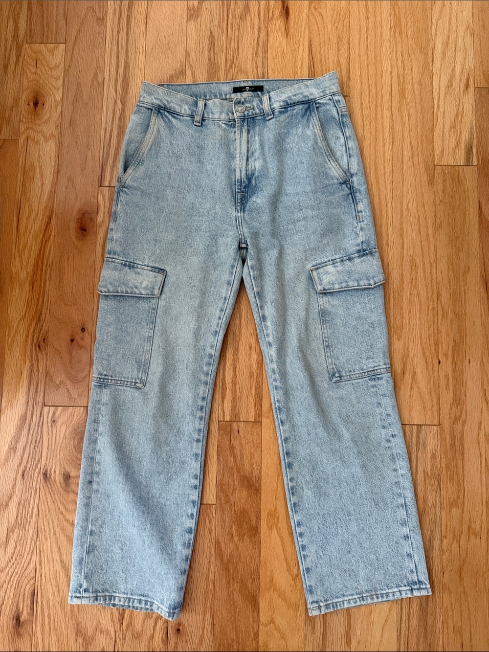 7 For All Mankind Light Blue Straight Leg Cargo Jeans | Logan Wide Leg Cargo